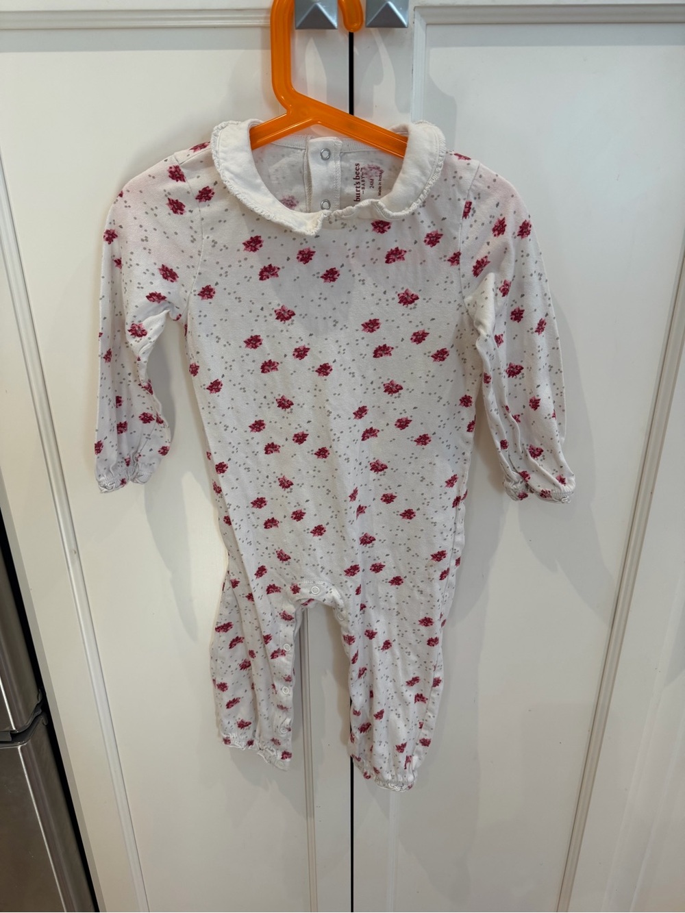 Burt's Bees 24m White One-Piece Romper with Pink Floral Print